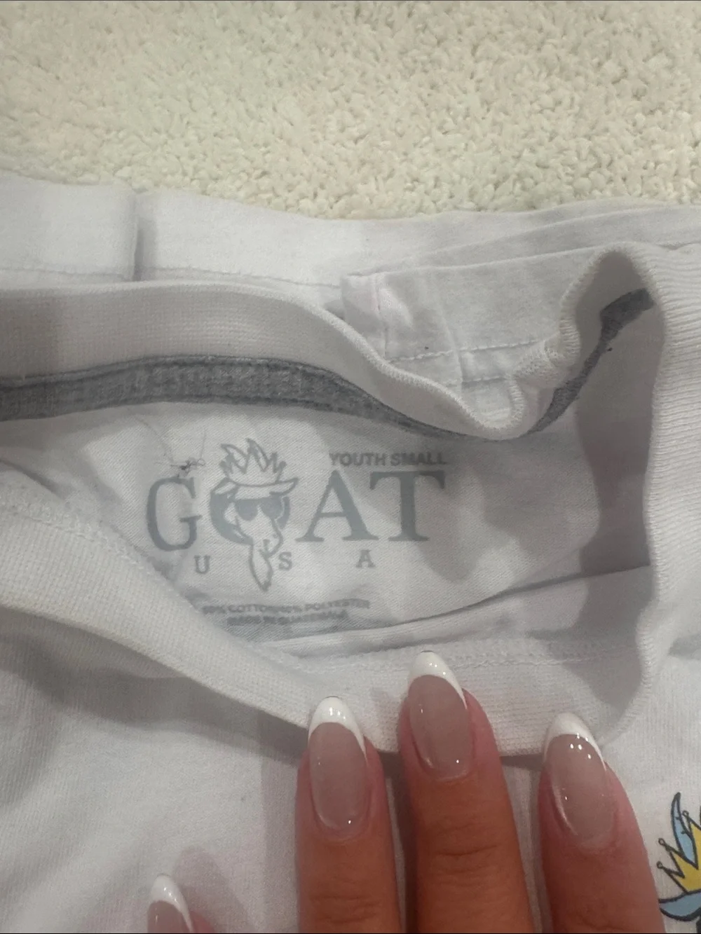 Kids White Short-Sleeve Tee with Blue Goat Graphic